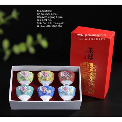 Bộ Chén 6 Mầu Hoa Mẫu Đơn